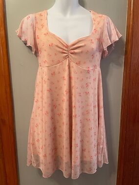SEE YOU MONDAY Pink Floral Dress Flutter Sleeves SweetheartNeck Fairy Feminine